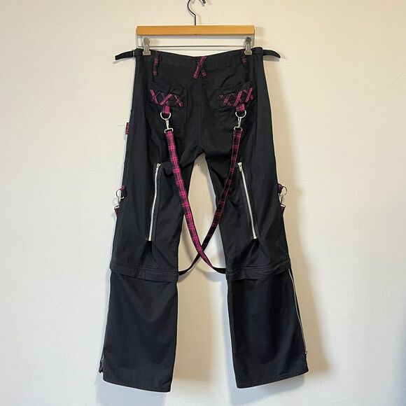 Tripp NYC Daang Goodman Black Pink Plaid Convertible Baggy Strap Cargo Pants 7 - Picture 2 of 12